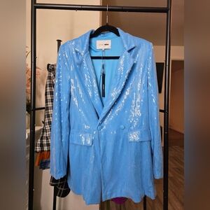 Fashion Nova Sparkling Blue Sequin Blazer